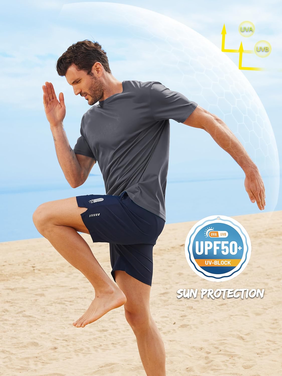 ZITY 5 Packs Men's UPF 50+ Sun Protection T-Shirts Workout Fishing Swimming Rash Guard Fast Dry Breathable Shirt