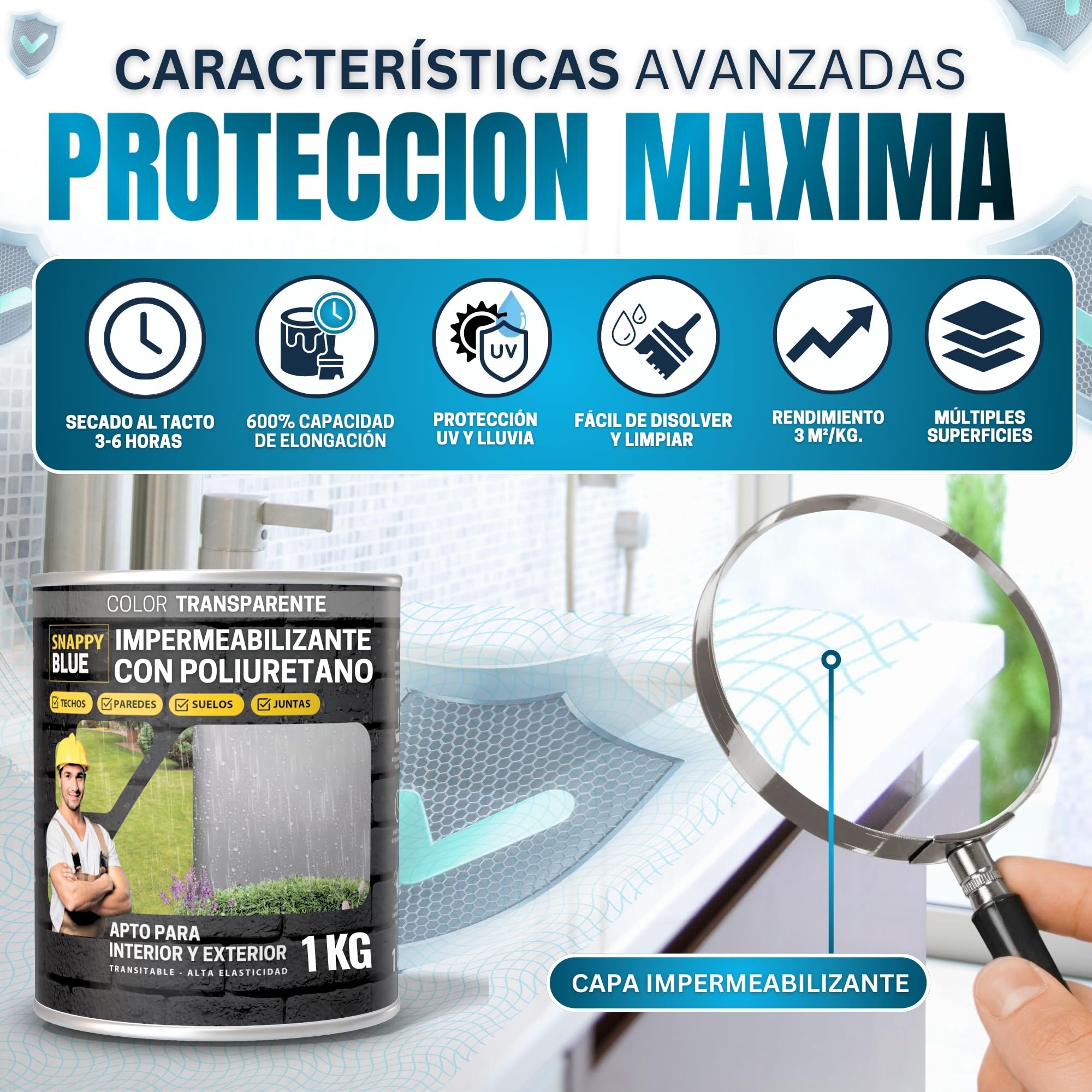 [2kg + Brocha]Impermeabilizante Transparente con Poliuretano, Sellador Impermeable Transparente de Alto Impacto, Revestimiento Impermeable Definitivo Ideales para Techos, Terrazas Interior y Exterior