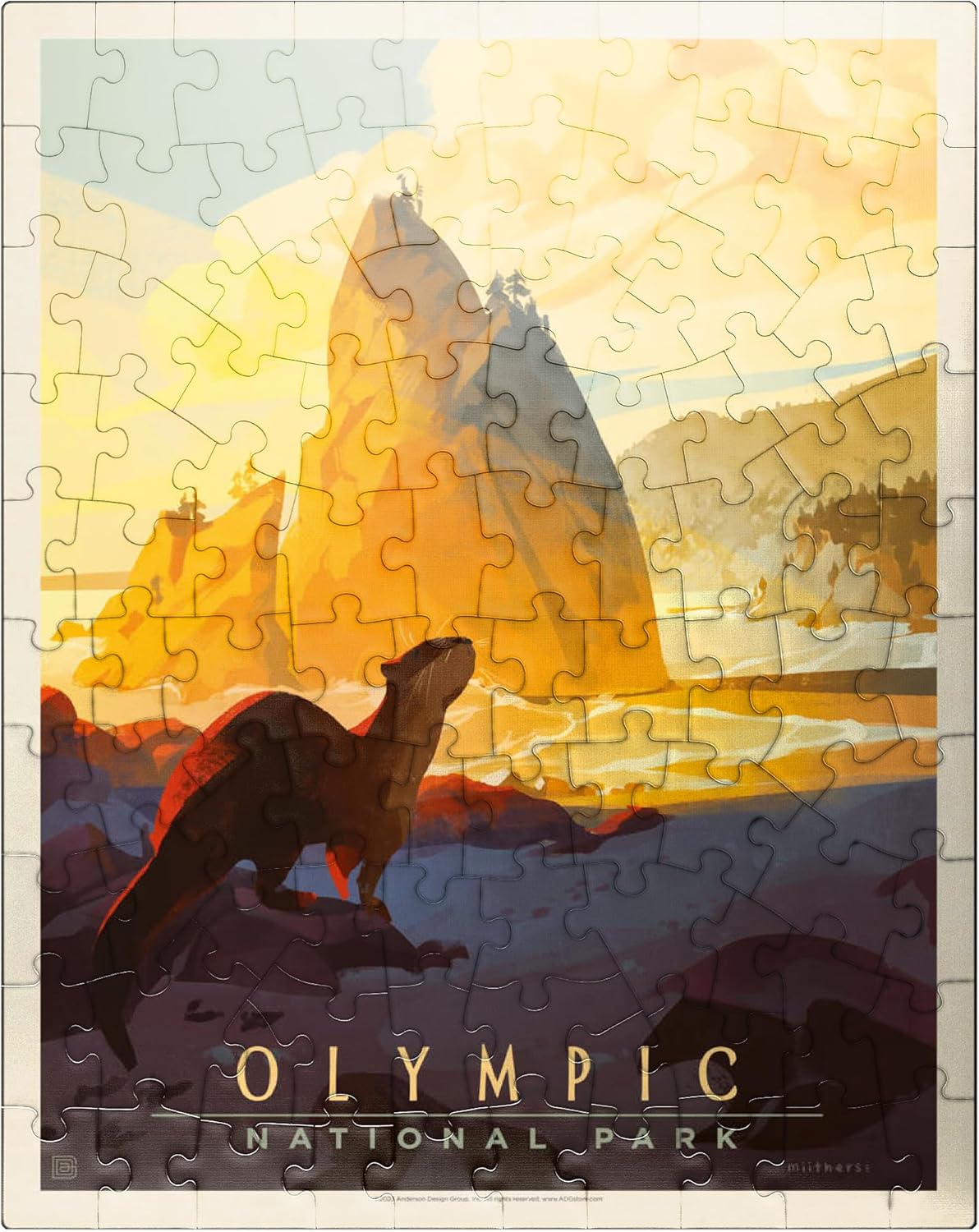 MyPuzzle Olympic National Park: Sea Otter, Vintage Poster - Premium 500 Piece Jigsaw Puzzle for Adults