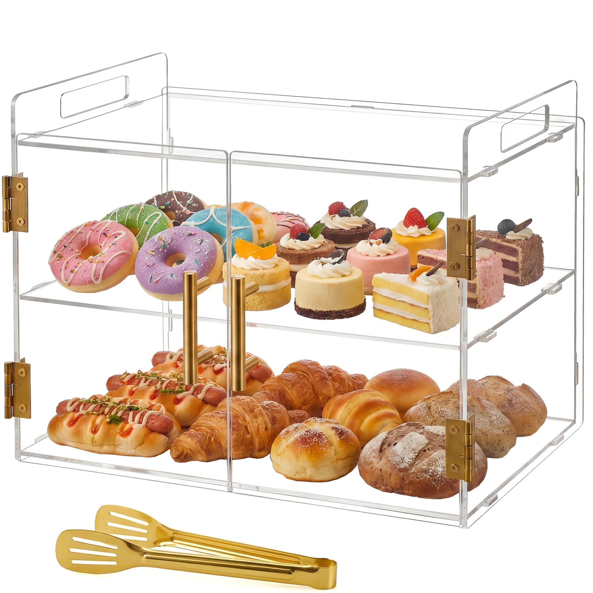 Vetrina da banco a 2 livelli con porta automatica elastica, vetrina per pasticceria in acrilico, per pane, dessert, cucina, bagno e trucco