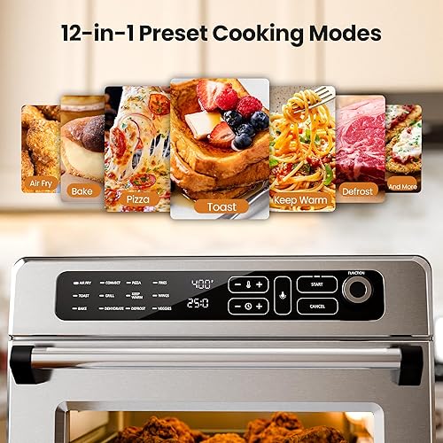 Miniatura 3 de Kismile Combo de horno tostador de freidora de aire de 25 cuartos de galón, horno de convección de encimera grande 12 en 1, 70-450 , hornear, asar,