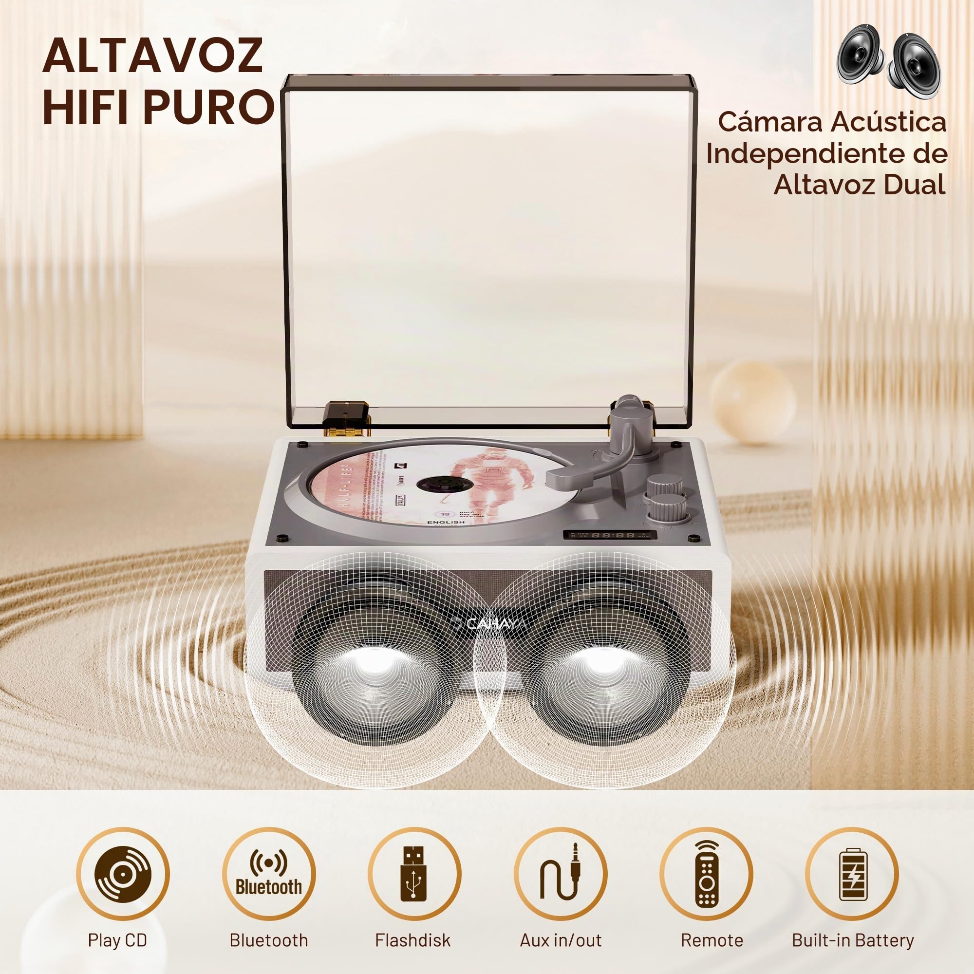 CAHAYA Reproductor de CD Portátil para Uso en el Hogar con Altavoces Hi-Fi Duales Integrados, Control Remoto y Conexión para Teléfono y PC Perfecto como Regalo