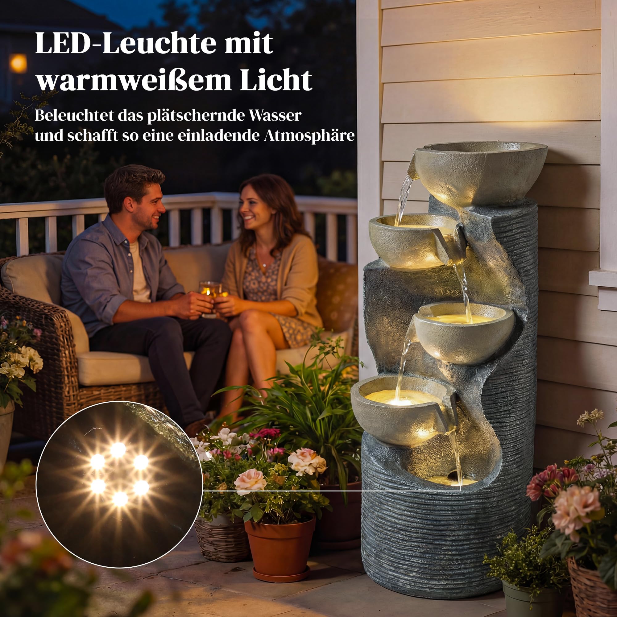 Outsunny Fontaine à Saut Fontaine de Jardin à 5 Niveaux avec Pompe D'éclairage LED Aspect Pierre, Fontaine D'intérieur Réglable Jeu D'eau Fontaine Décorative pour Jardin Terrasse 33 x 31 x 80 cm