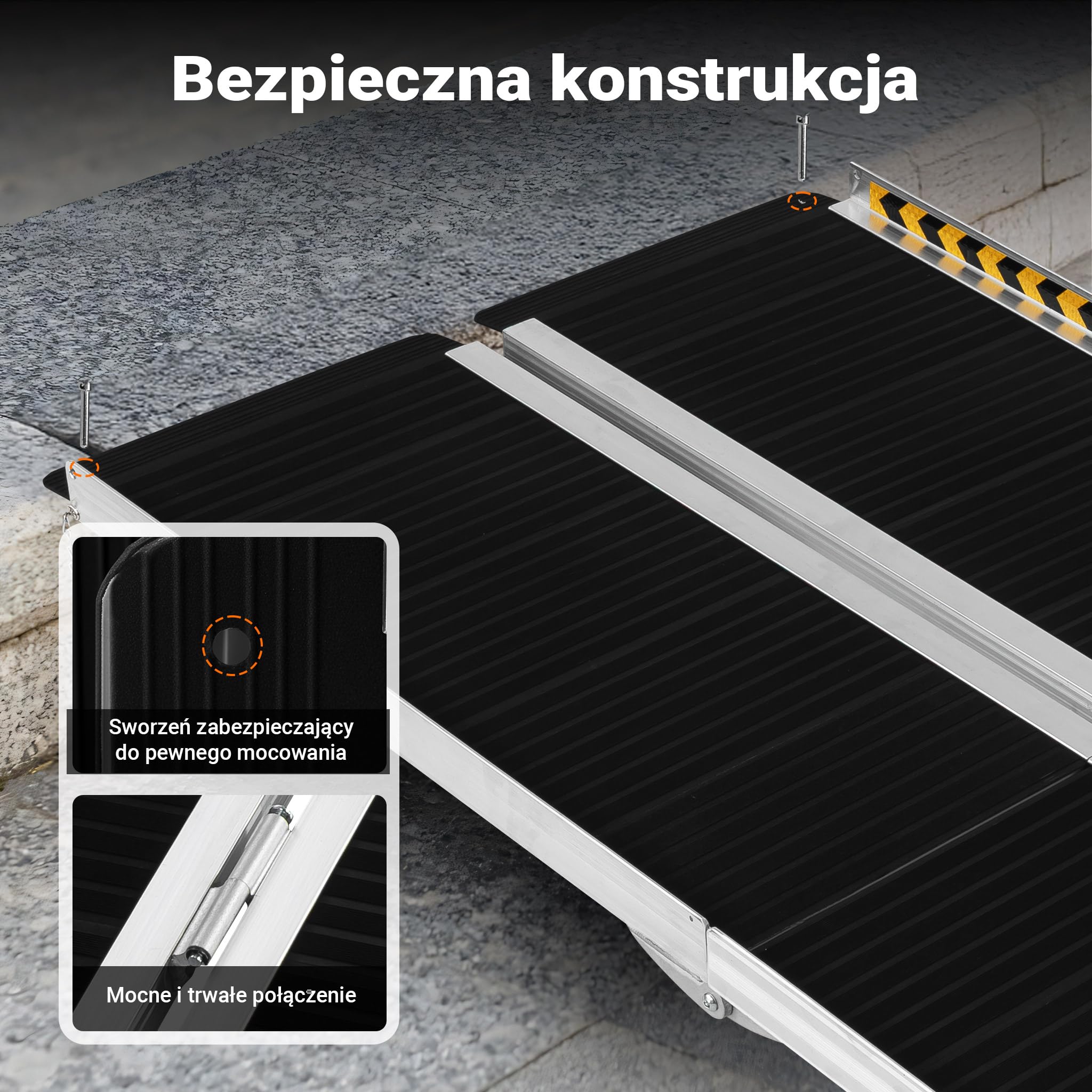 Wiltec Składana rampa najazdowa dla wózków inwalidzkich 122 cm, mobilna rampa podjazdowa do 270 kg, aluminiowa antypoślizgowa rampa załadunkowa