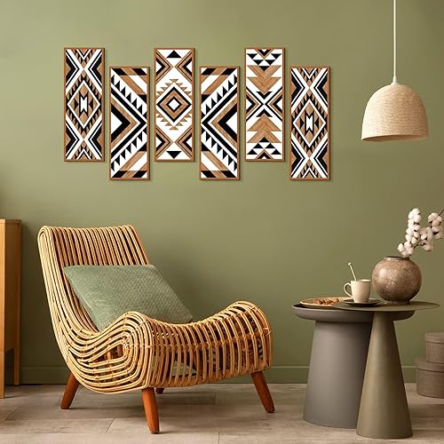 Miniatura 5 de Tatuo 6 piezas de decoración de pared del suroeste de casa de campo azteca, marco colgante bohemio moderno arte abstracto impresiones de madera para