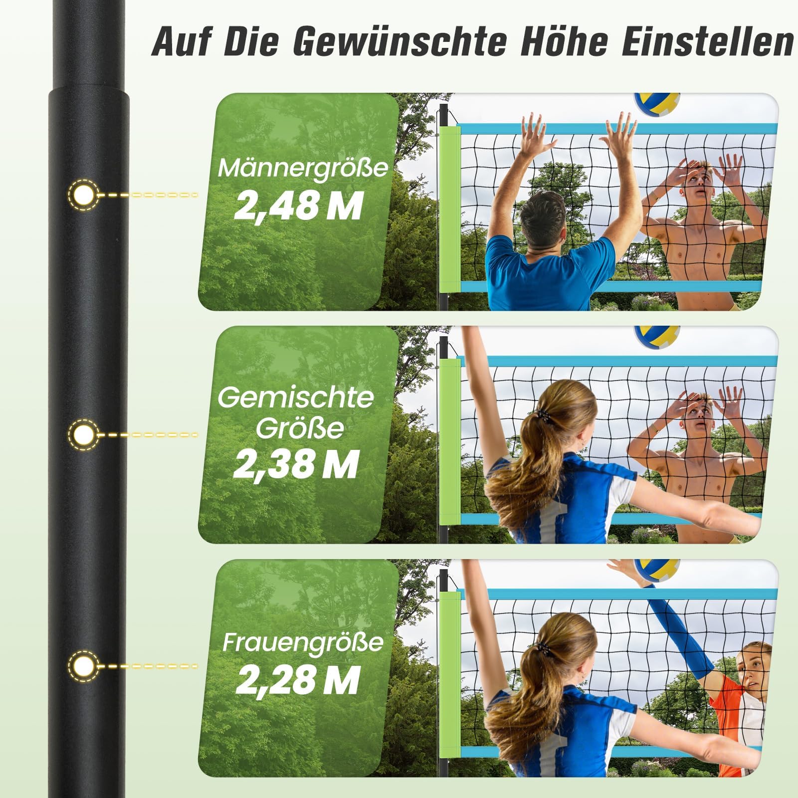 COSTWAY Volleyballnetz für Garten, Beachvolleyball Netz Outdoor 3 stufig höhenverstellbar, 9,5 x 1 m Volleyball Netz tragbar mit Volleyball & Tragetasche, Badmintonnetz für Strand, Hinterhof
