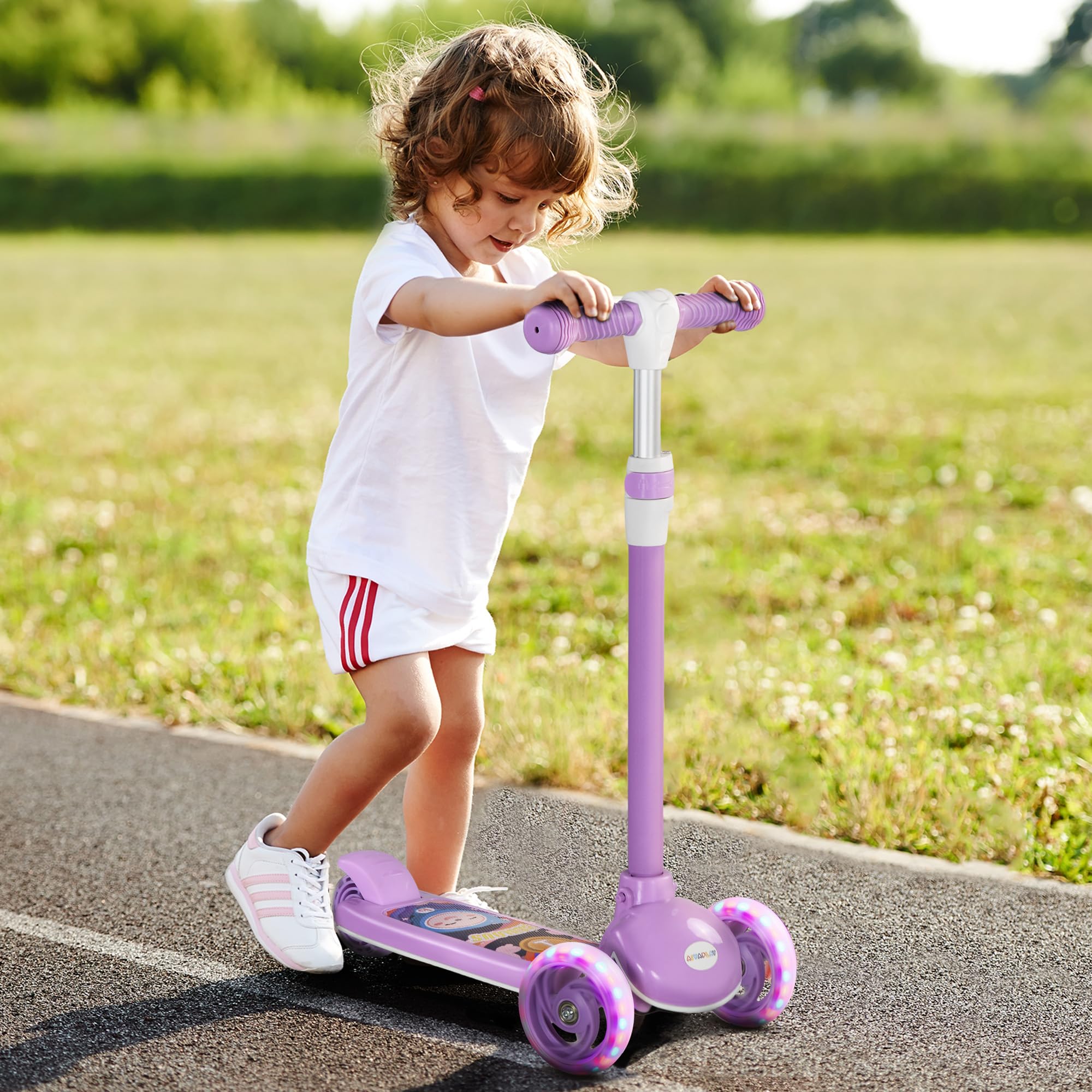 AIYAPLAY Patinete Infantil 2-6 años, Altura Ajustable 3 Niveles, Morado