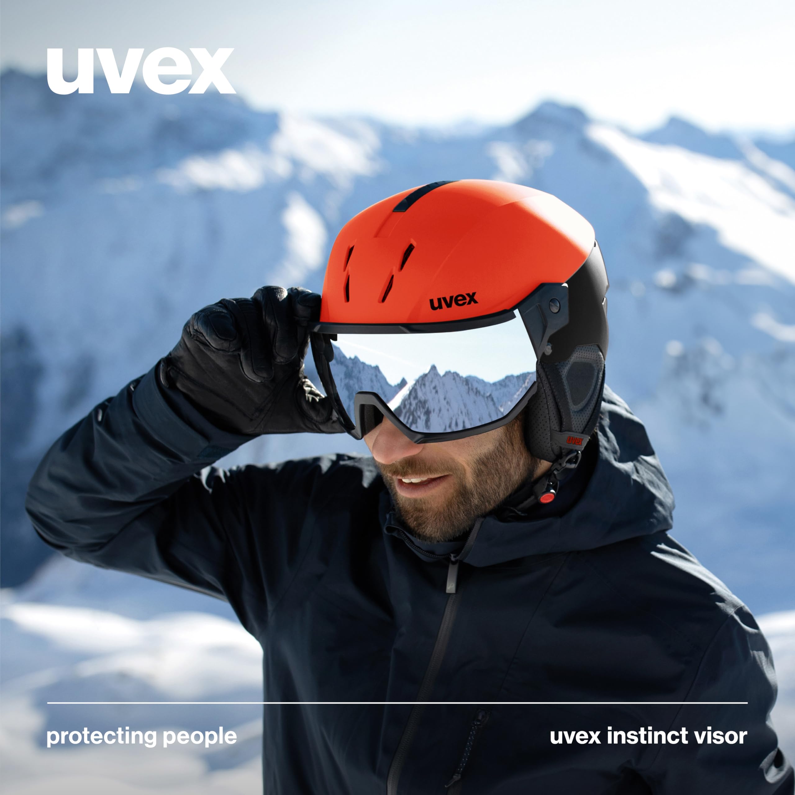 uvex instinct visor - kask narciarski unisex - z wizjerem - indywidualna regulacja wielkości - fierce red - black matt - 53-55 cm
