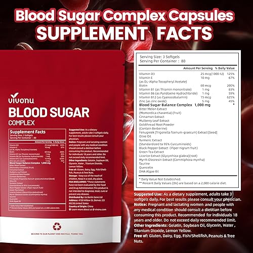 Miniatura 7 de VivoNu Complejo de azúcar en sangre 20+ ingredientes activos (480 cápsulas blandas2 bolsas)