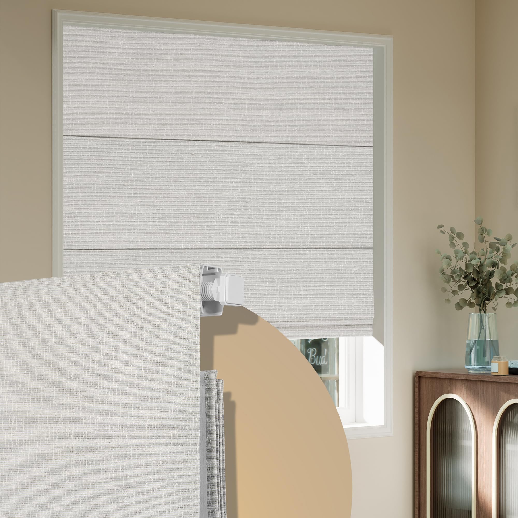 Boolegon No Drill Cordless Roman Shades for Windows, No Fray Blackout Roman Blinds No Tools, Easy Install for Indoor Windows,Living Room,Bathroom,