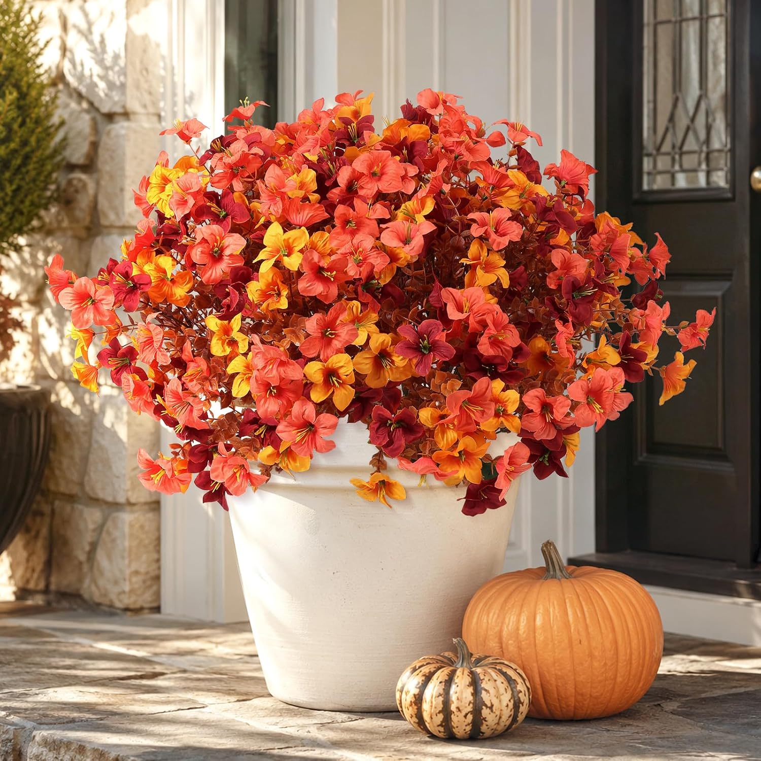 24Pcs Fall Artificial Flowers for Outdoors, UV Resistant Faux Petunias Fake Fall Flowers for Outdoor Planters Front Porch Patio Balcony Yard Fall Decor, Mixed Colors thumbnail