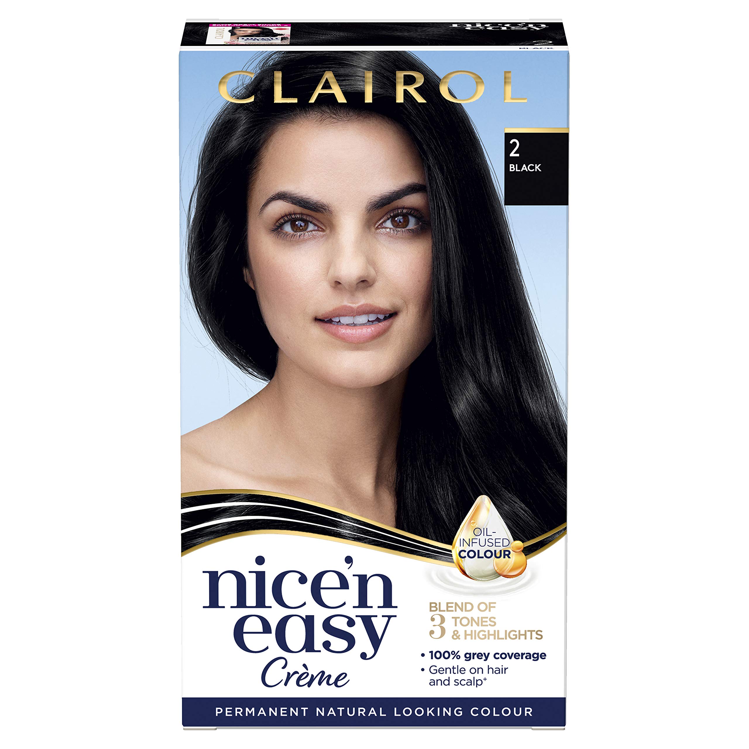 Clairol Nice'n Easy Crème Permanent Hair Dye, 2 Black, 240g