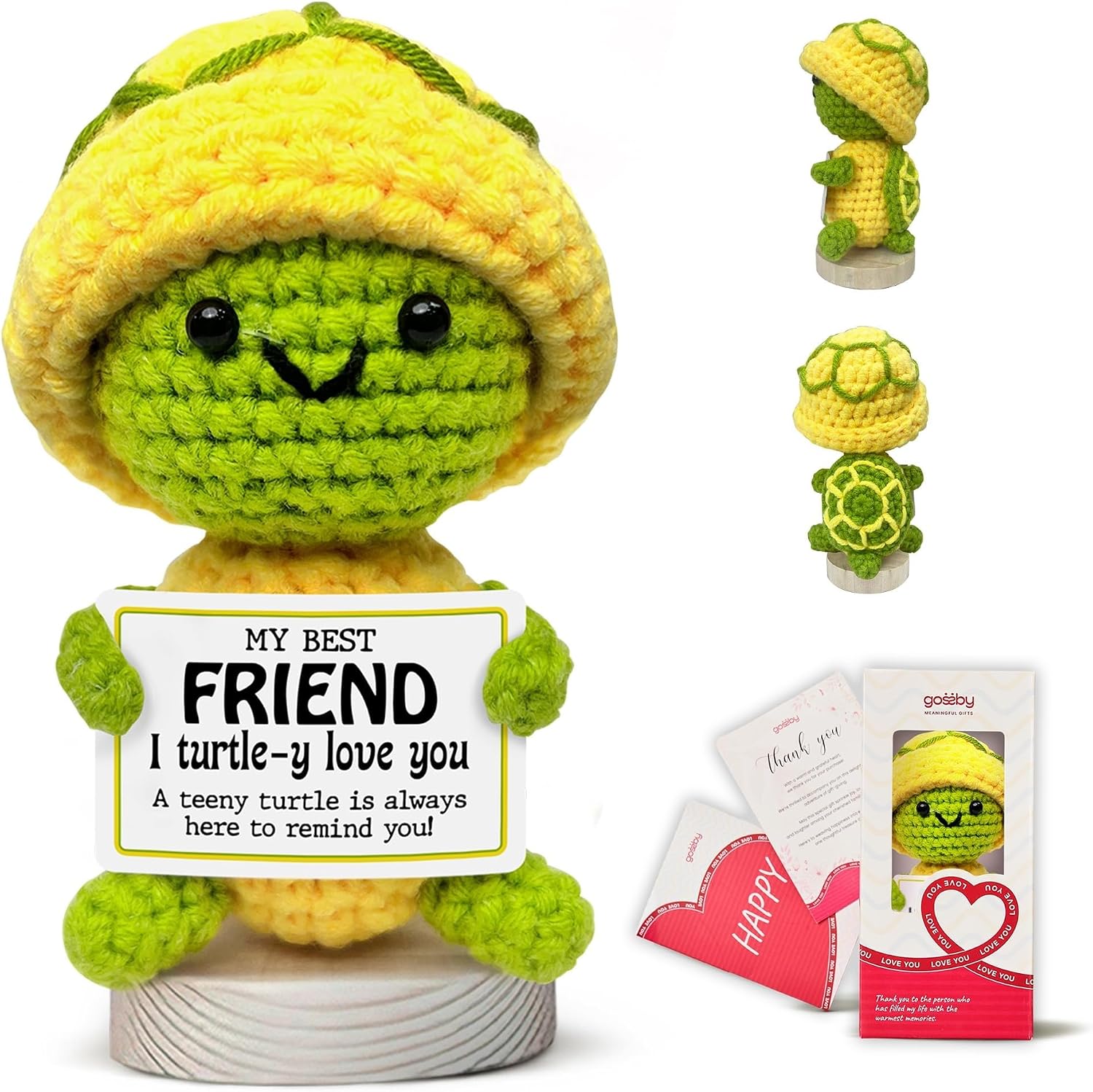 Gossby Positive Turtle Crochet with Message - My Best Friend I Turtle-Y Love You - Friendship, Christmas, Birthday Gift for Best Friend - Bestie Gift for Women - Handmade Positive Animal Decor