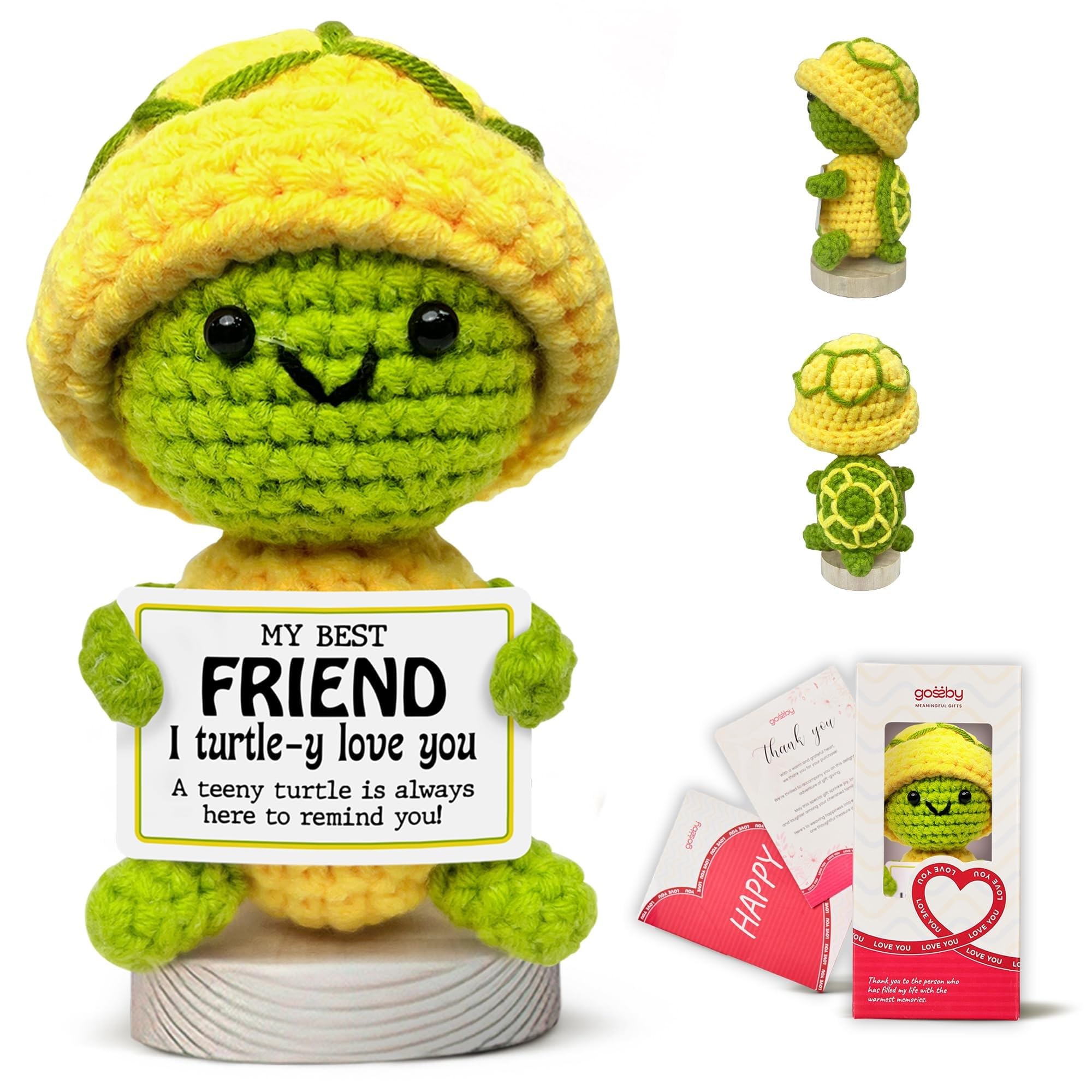 Gossby Positive Turtle Crochet with Message - My Best Friend I Turtle-Y Love You - Friendship, Christmas, Birthday Gift for Best Friend - Bestie Gift for Women - Handmade Positive Animal Decor
