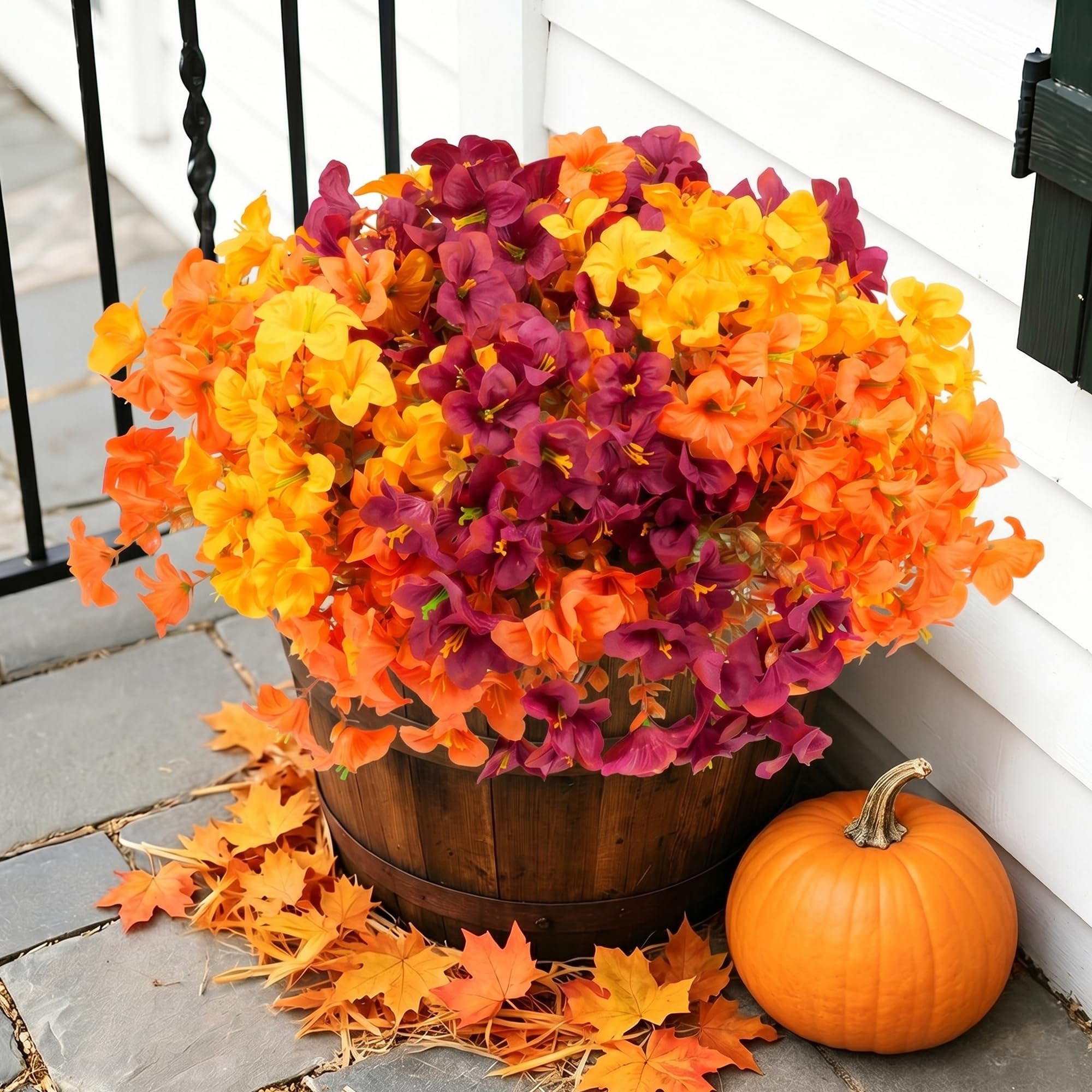 Cekene 8Pcs Artificial Flowers Outdoor Autumn UV-Resistant Fake Flowers Morning Glory with Stems Realistic Faux Plants for Outside Indoor Planters Yard Patio Window Wedding Bouquets Party — image 1