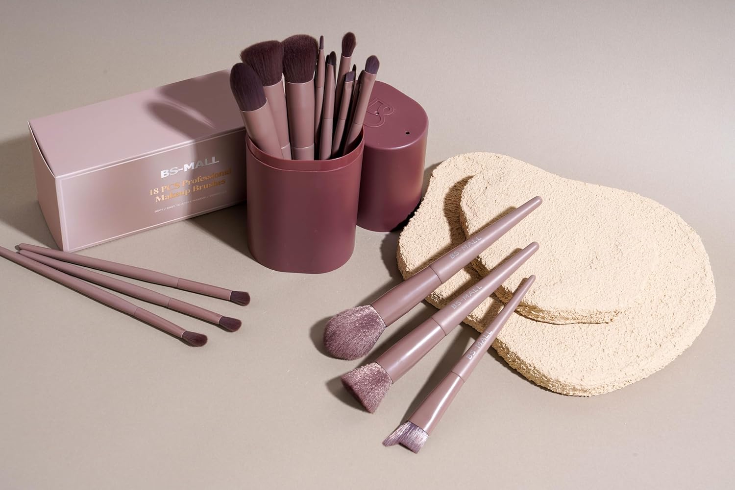 BS-MALL Makeup Brush Set 18 Pcs Premium Synthetic Foundation Powder Concealers Eye shadows Blush Makeup Brushes with black case (D-Brown) - Image 9