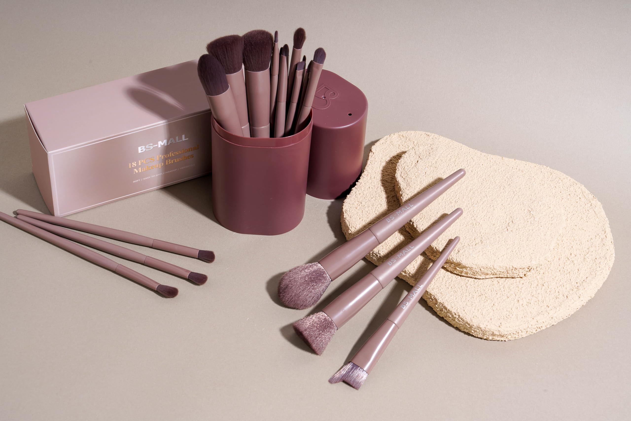 BS-MALL Makeup Brush Set 18 Pcs Premium Synthetic Foundation Powder Concealers Eye shadows Blush Makeup Brushes with black case (): D-Brown