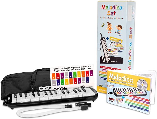 Cascha Melodica Children and Adults I Melodica 32 Keys Including Carry Bag and Textbook I Versatile Fun Textbook with Button Sticker for Learning Melodica I Wind Instrument Including Mouthpiece