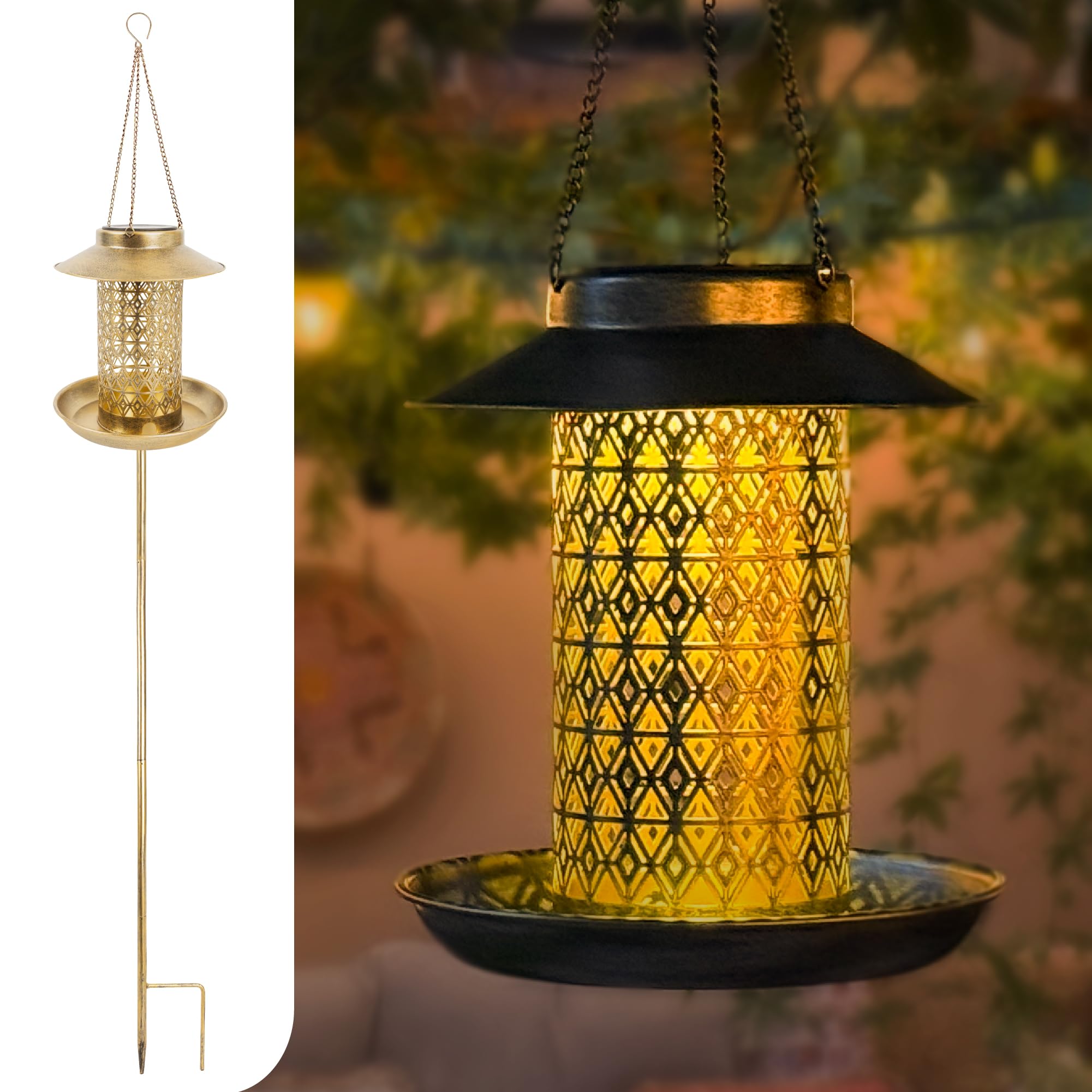 Gadgy Comedero para pájaros lámpara Solar para Exterior – Lámpara Solar para jardín y casa de pájaros – Comedero Solar Dorado – Comedero para pájaros – Decoración de jardín Resistente a la Intemperie - 1