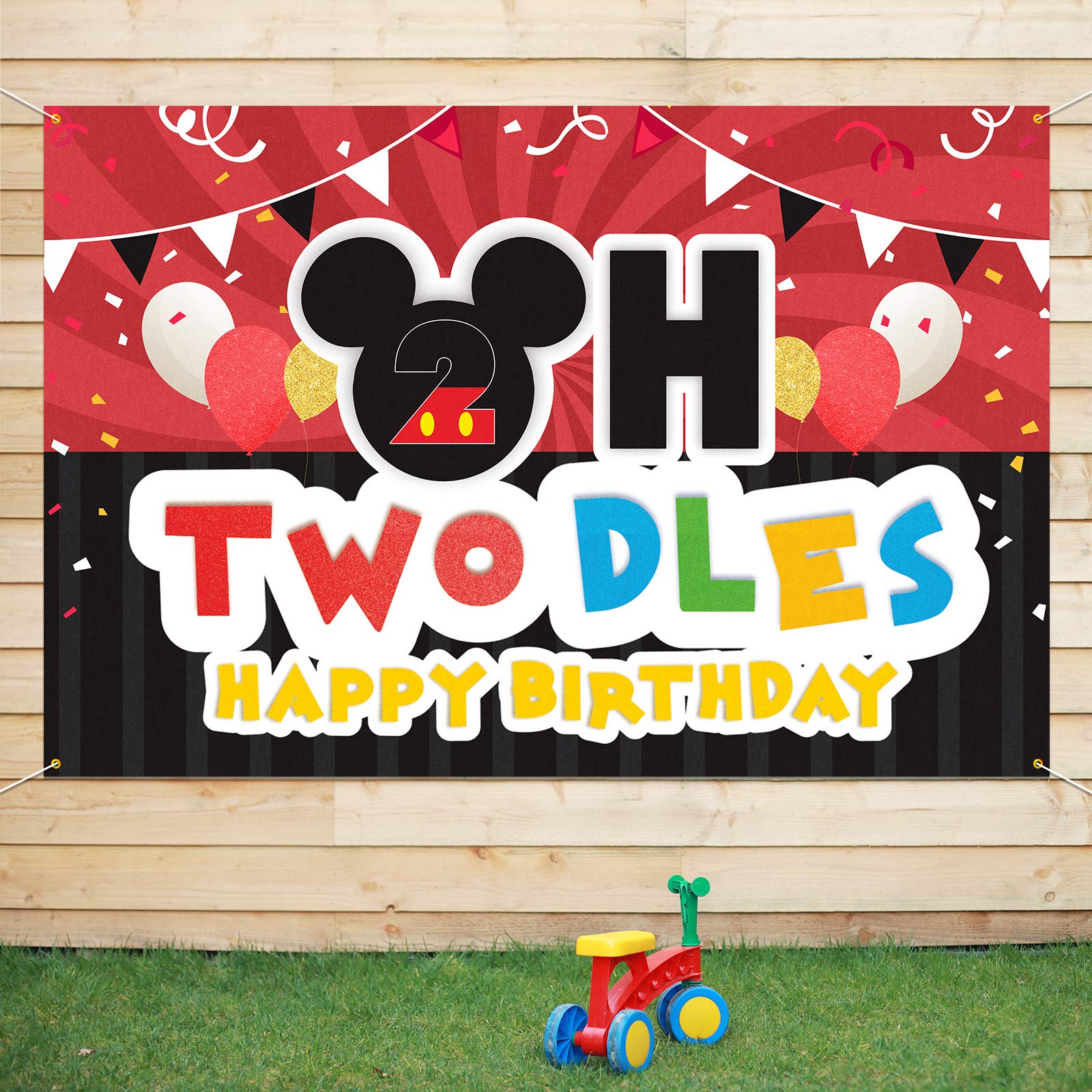 PAKBOOM Oh Twodles Backdrop Banner Background - 2nd Mouse Birthday Decorations Party Supplies - 3.9 x 5.9ft