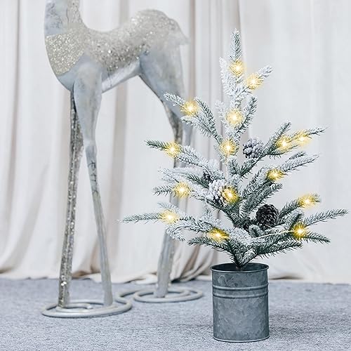 Miniatura 9 de Árbol de Navidad pequeño de 24 pulgadas, mini árbol de Navidad de estilo rústico, árbol de mesa de 2 pies preiluminado