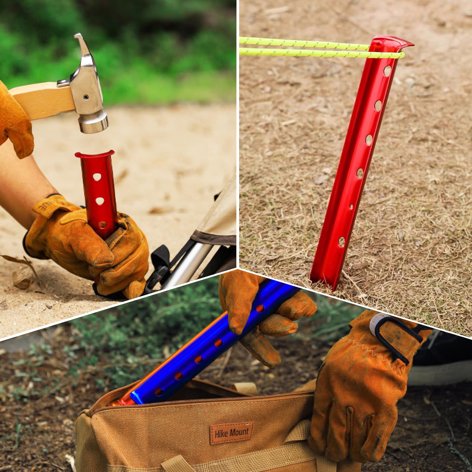 Lot De 6 Piquets De Tente Piquets De Tente En Aluminium Avec Cordes De Traction Reflechissantes Et Sac De Transport Piquets De Piquets A Trois Poutres Bleu