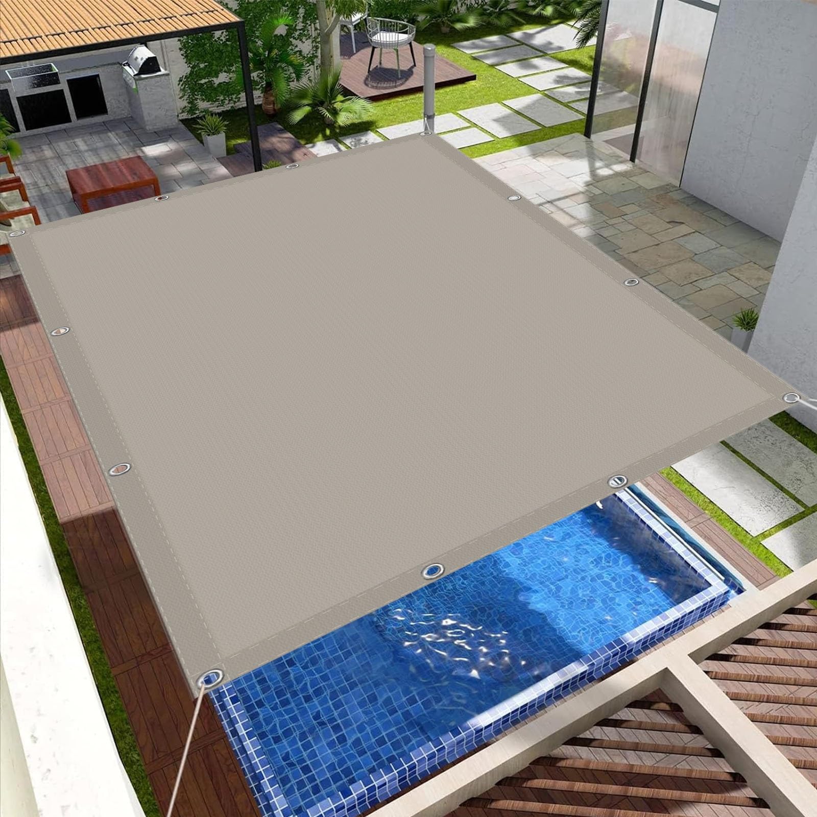 Toile d'ombrage anti-UV 3x6.5 m avec oeillets pour filtrer le soleil