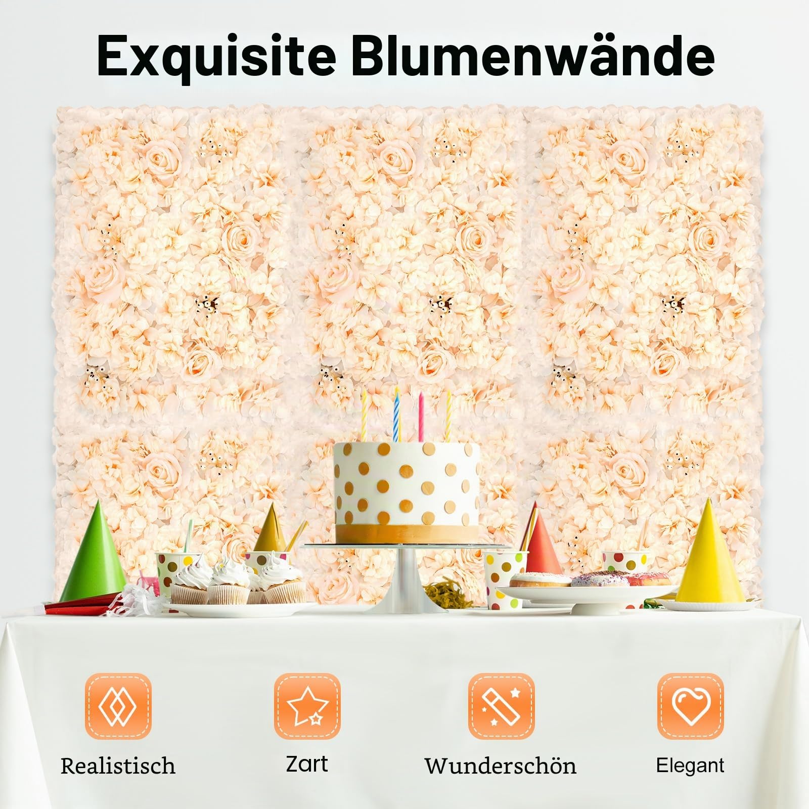 6 Stück Künstliche Blumenwand Rosenwand Hintergrund HochzeitKunstblumen Panel DIY, für Hochzeit Party Heimdekoration Gärten Wohnzimmern, Balkonen, Hintergründen Hochzeitsfotos Dekor, 40x60cm