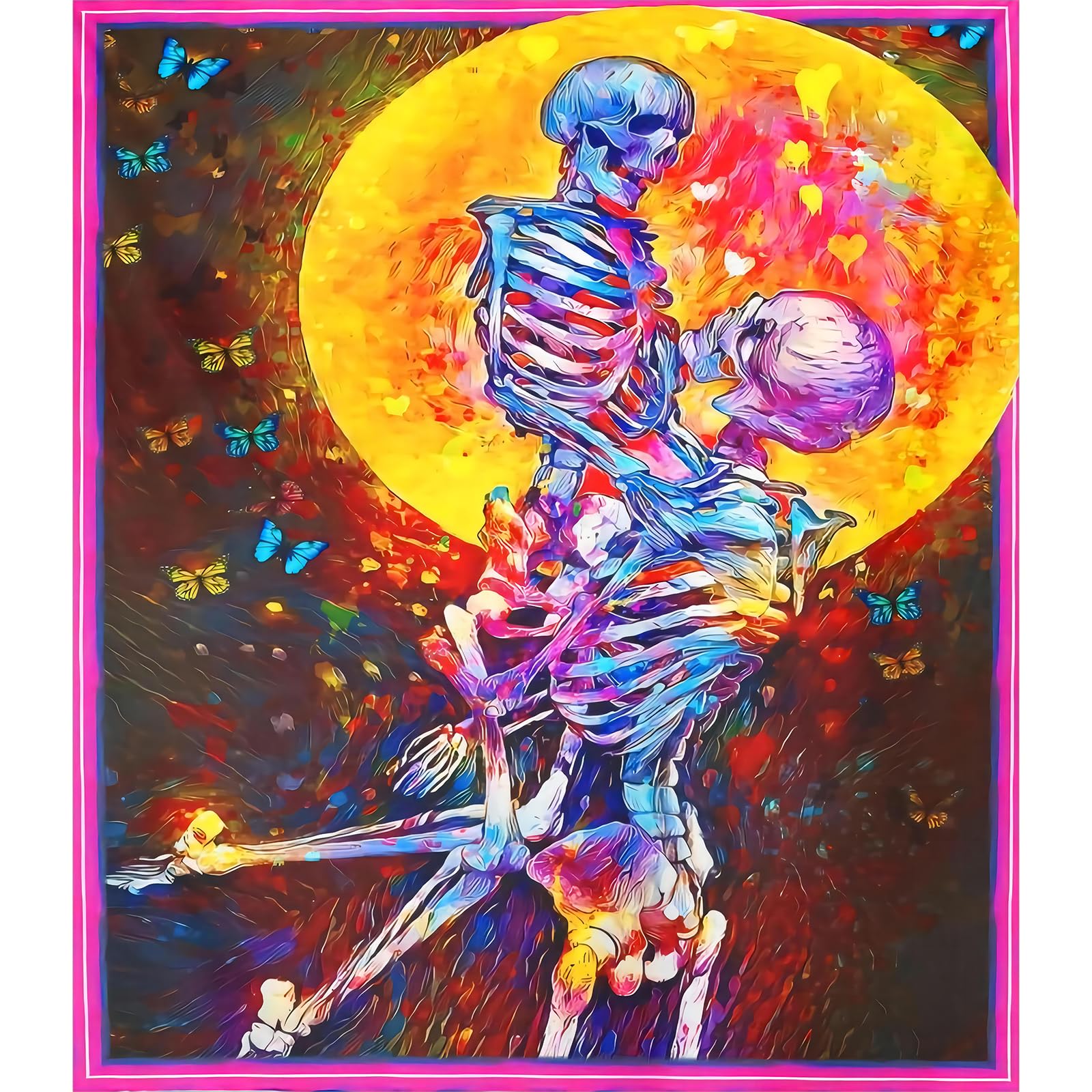 Roninkier Skeleton Lover UV Tapestry Black Light Wall Cloth, Psychedelic Aesthetic The Kissing Lovers Tapestry Wall Hanging for Bedroom Living Room (Skeleton Lover 3, 150 x 130cm)
