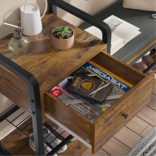 Miniatura 5 de Itaar Árbol de pasillo, banco de entrada, perchero, cajón de almacenamiento y almacenamiento de zapatos, cojín suave y barra para colgar para sala