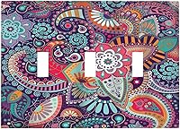 Vista 65 de Cubierta de interruptor de luz basculante de palanca de 2 bandas con textura de tablón rústico, diseño floral de mariposa y margarita