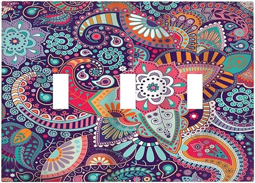 Miniatura 65 de Cubierta de interruptor de luz basculante de palanca de 2 bandas con textura de tablón rústico, diseño floral de mariposa y margarita