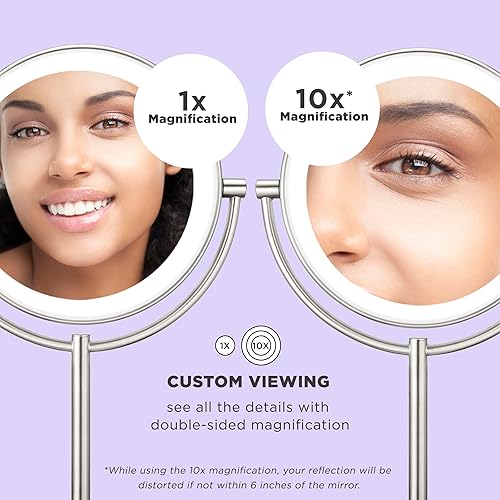 Miniatura 4 de Conair Espejo de maquillaje iluminado, espejo de tocador LED, espejo de aumento 1X10x, con cable en acabado de níquel satinado