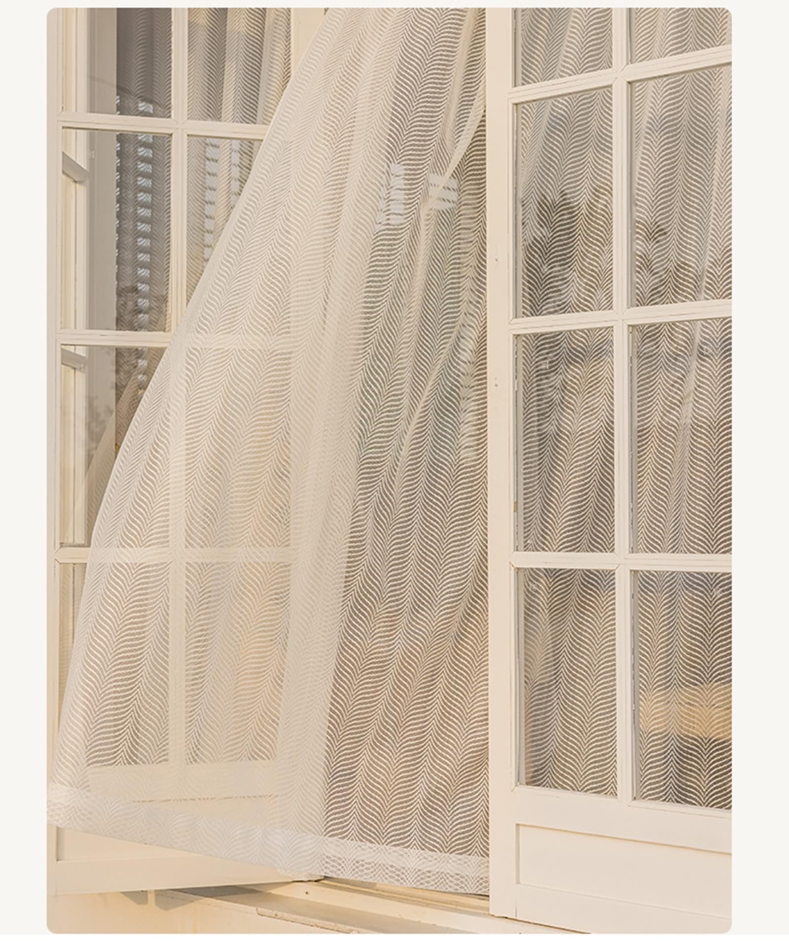 Vorhänge Transparent mit Ösen, Vorhang für Fenster Innen 2er Set Polyester Voile Weiß mit Fischgrätstruktur, 102x183cm