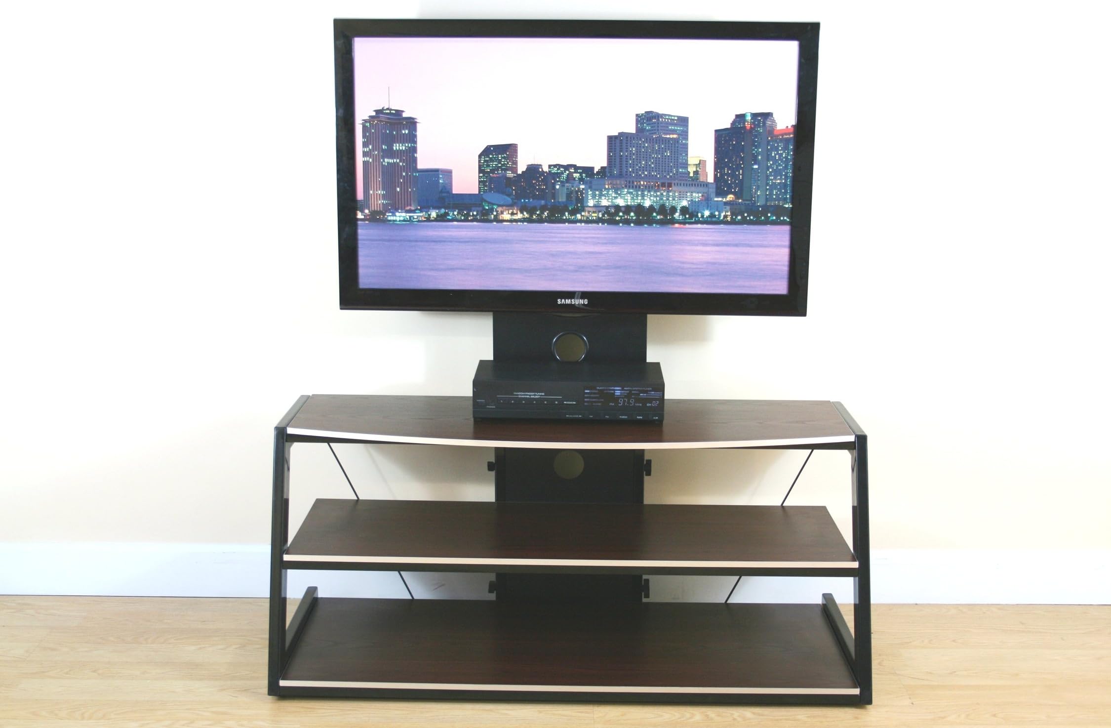 No Tools Required 55-Inch 3-in-1 Tv Stand with Mounting System-dark Walnut Wood Grain Finish