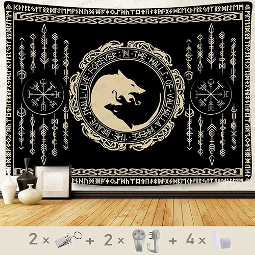 Miniatura 6 de F-FUN SOUL Tapiz de los vikingos nórdicos, franela suave, 40 x 30 pulgadas, árbol de la vida vikingo Yggdrasil, runa celta escandinava, tapiz de