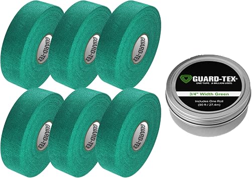 Guard-Tex Green Athletic Finger Tape - Self-Adhesive Natural Cotton Air-MeshTM Breathable No Residue - 3/4 Inch - 6 Pack x 90ft 540ft USA Made