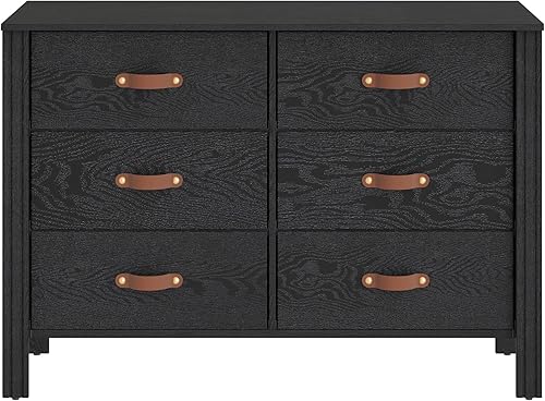 Miniatura 9 de WAMPAT Soporte de TV para 43 pulgadas, centro de entretenimiento de madera con 6 cajones de tela, mesa consola negra para tocador, cómoda para sala