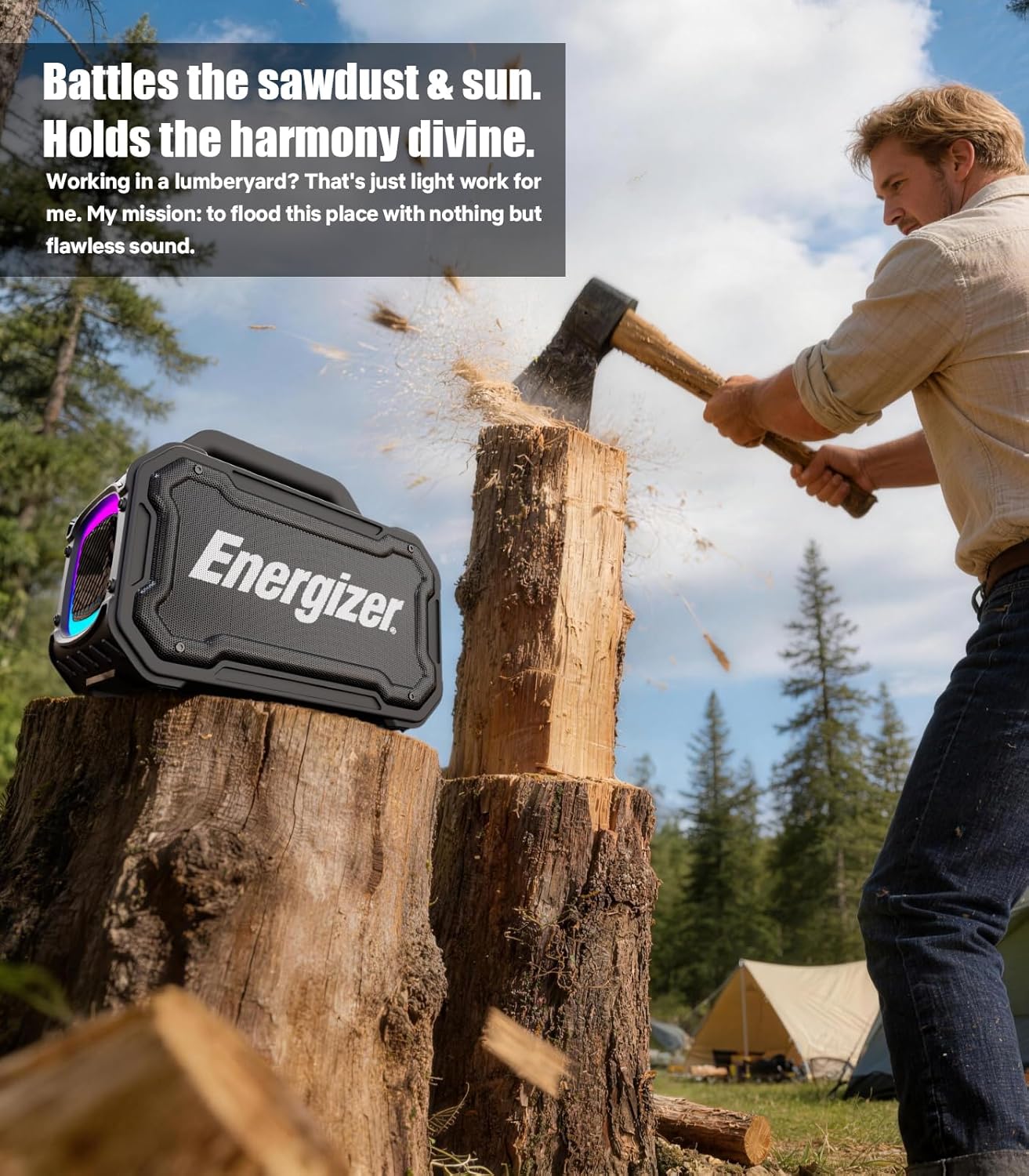 Energizer 100W Portable Wireless Bluetooth Speaker|Bass Boost|24-Hour Playtime|IPX6 Waterproof|Outdoor Ready|LED Light Show|TWS Pairing|Perfect for Outdoor, Party, Beach, Camping, Travel, Garage