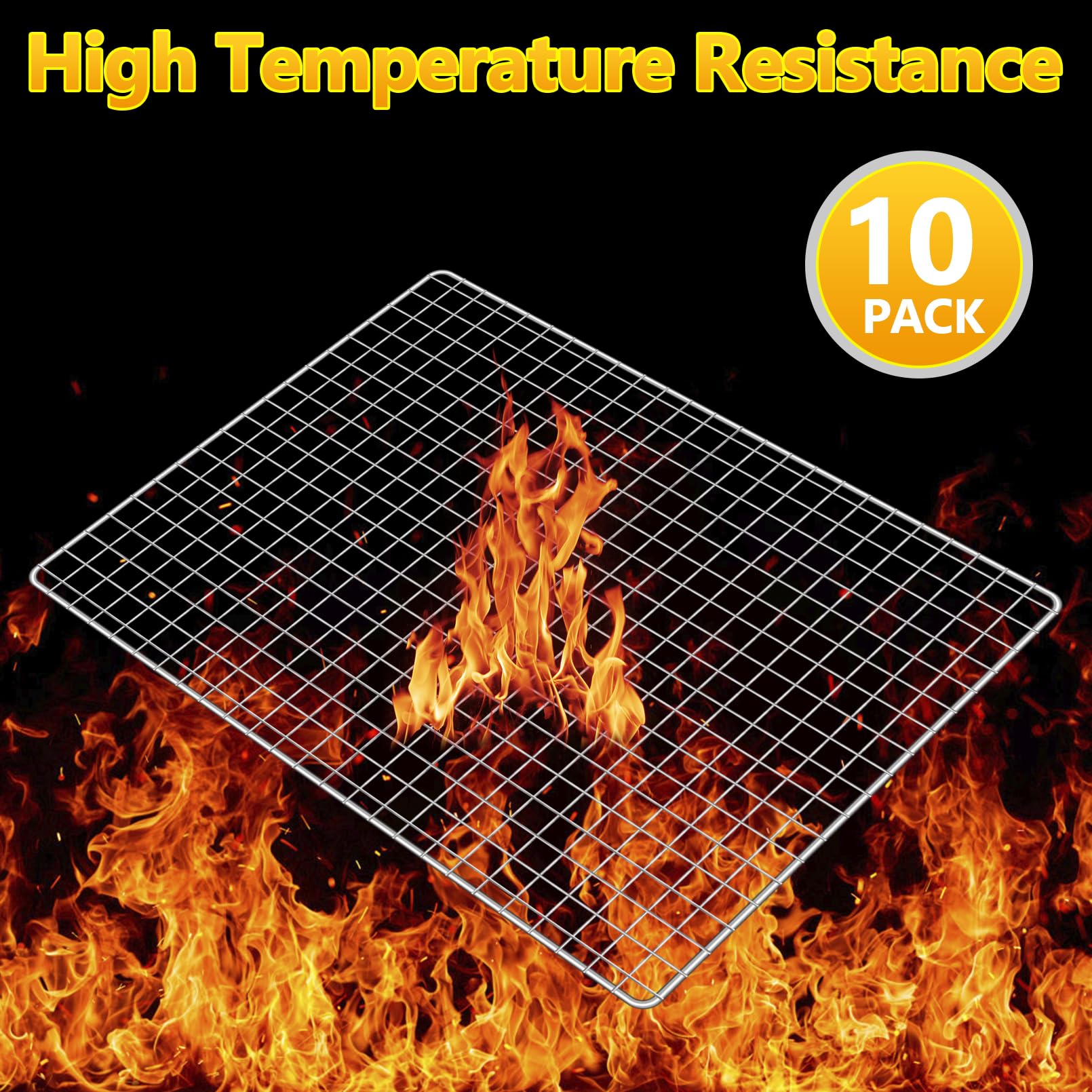 10 Stück Einweg-Grillaufsätze, 30 x 40 cm große Einweg-Grillroste, Grillroste aus Edelstahl, robustes Backgestell für Outdoor, Picknick und Camping