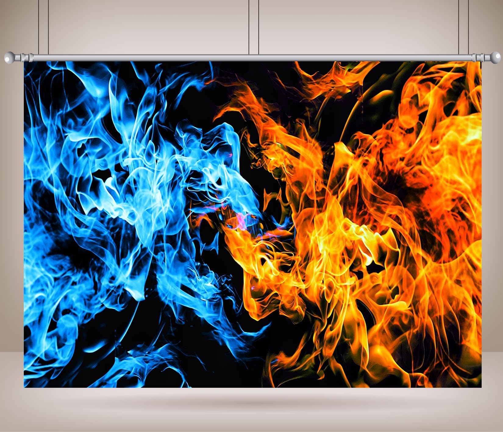 CORFOTO 1.5x1m Feuer- Und Wasser-Hintergrund, EIS- Und Feuer-Hintergrund  Für Fotografie, Blaues Wasser, Rote, image size:1650x1417