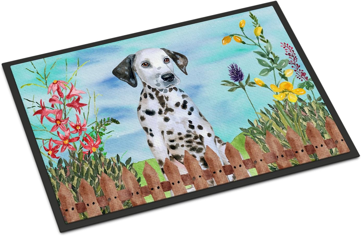 Caroline's Treasures CK1270MAT Dalmatian Puppy Spring Doormat 18x27 Front Door Mat Indoor Outdoor Rugs for Entryway, Non Slip Washable Low Pile, 18H X 27W