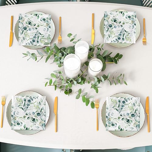 Miniatura 7 de 80 servilletas de papel de eucalipto vegetal, acuarela, hojas verdes de primavera, servilletas de almuerzo, servilletas decorativas de mano para