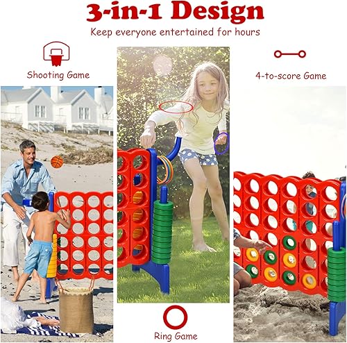 Miniatura 3 de KOTEK Juego gigante 4 en fila, juego familiar jumbo de 4 en puntuación con deslizadores de liberación rápida, 42 anillos, lanzamiento de anillos y