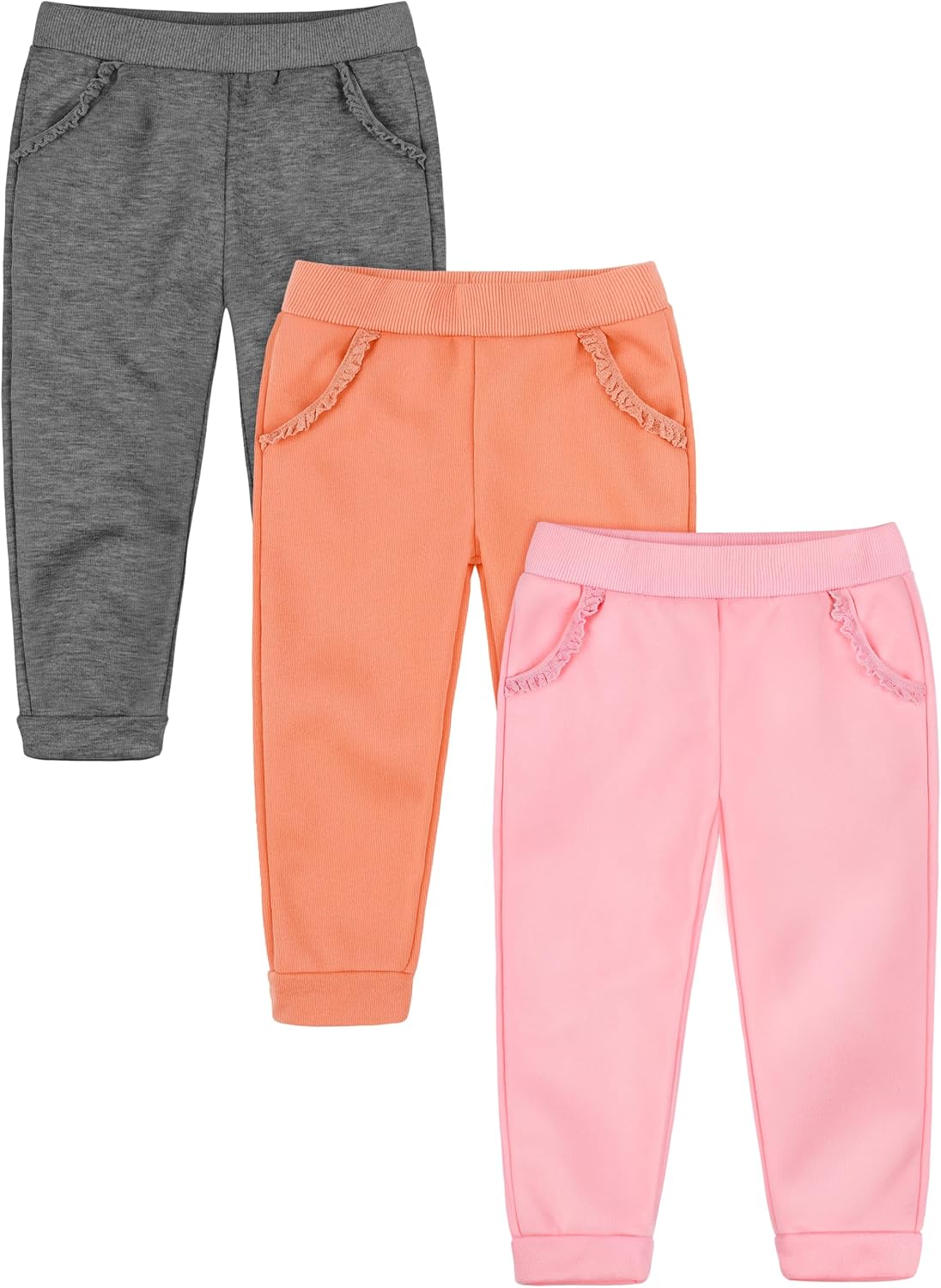 Resinta 3 Packs Baby Toddler Girls' Pull-On Fleece Pants Winter Warm Joggers Active Sweatpants