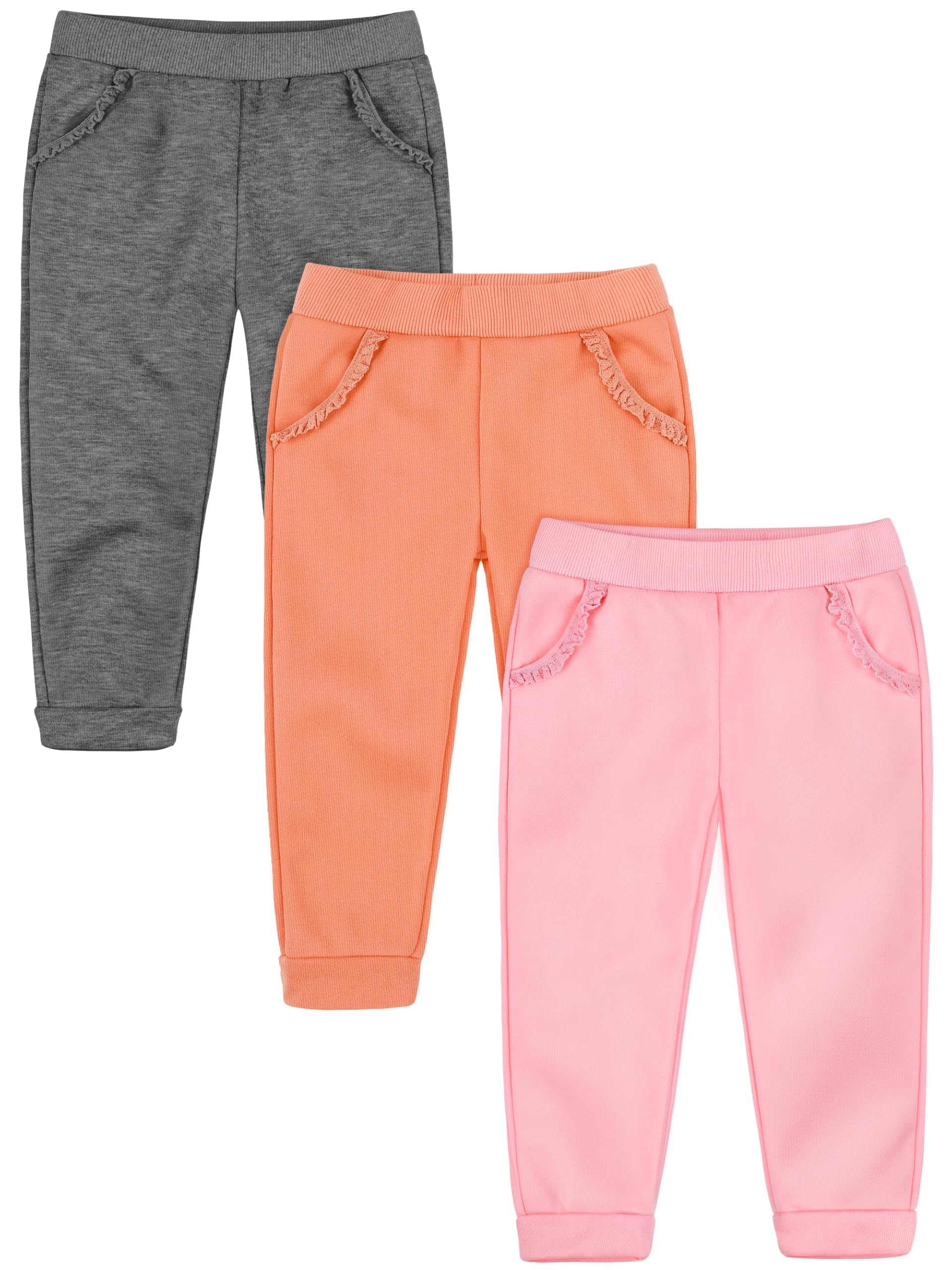 Resinta 3 Packs Baby Toddler Girls' Pull-On Fleece Pants Winter Warm Joggers Active Sweatpants
