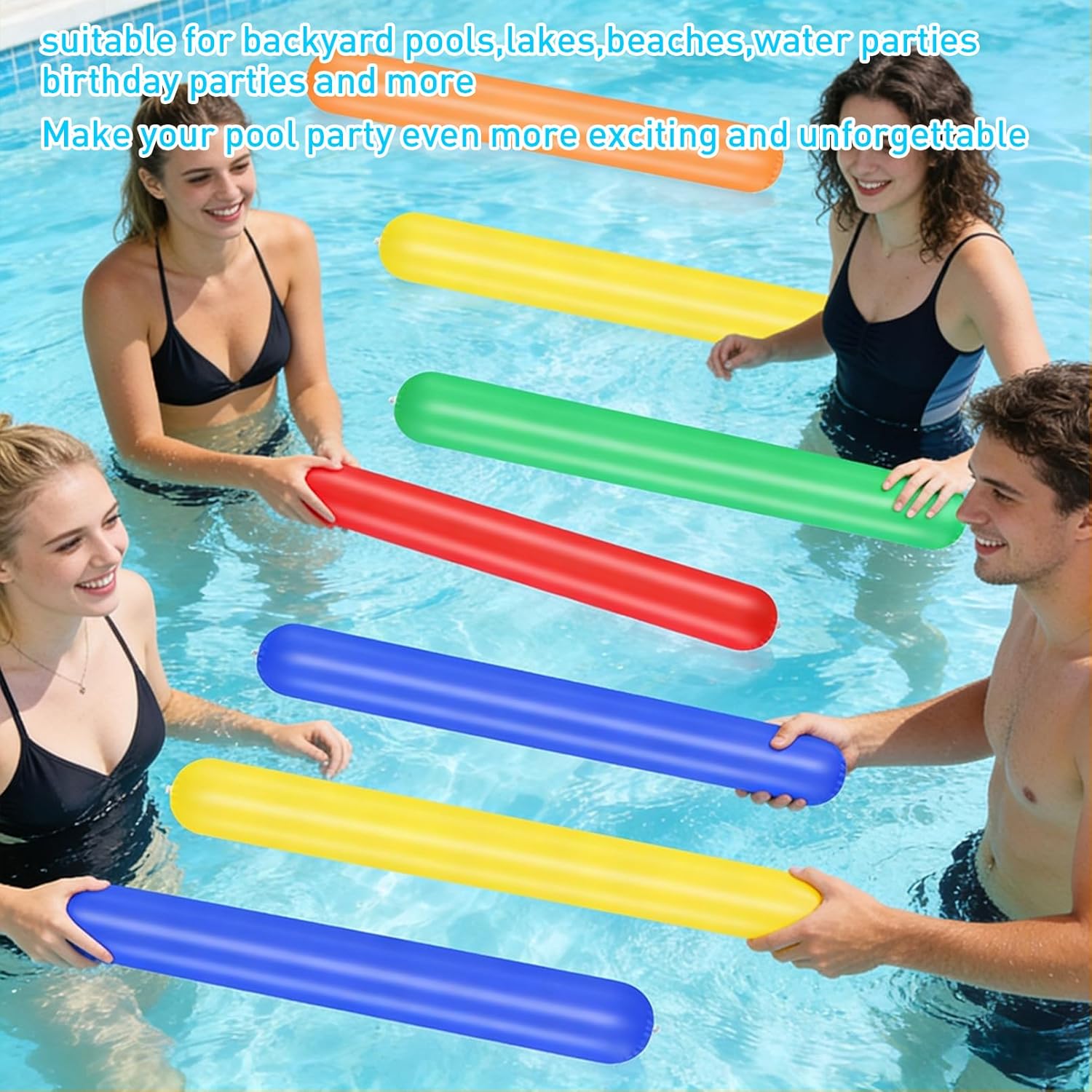 5 Pcs Inflatable Pool Noodles,41 in 5 Colors PVC Pool Float Giant Blow Up Pool Noodles for Swimming Pool,Beach,Lake,Soft Fabric Covered Large Inflatable Sticks for Water Games