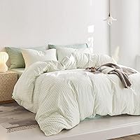 Vista 4 de Wake In Cloud - Juego de funda de edredón de algodón a rayas, rayas verticales a rayas de rayas y rayas rústicas, juego de ropa de cama de percal