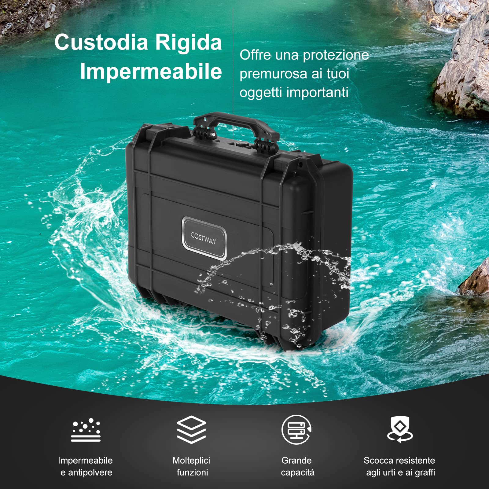 COSTWAY Valigetta per Macchina Fotografica Impermeabile, Custodia per Fotocamera con inserto in Schiuma Personalizzabile, Impermeabile IP66 e Antipolvere (56 x 44 x 22 cm)