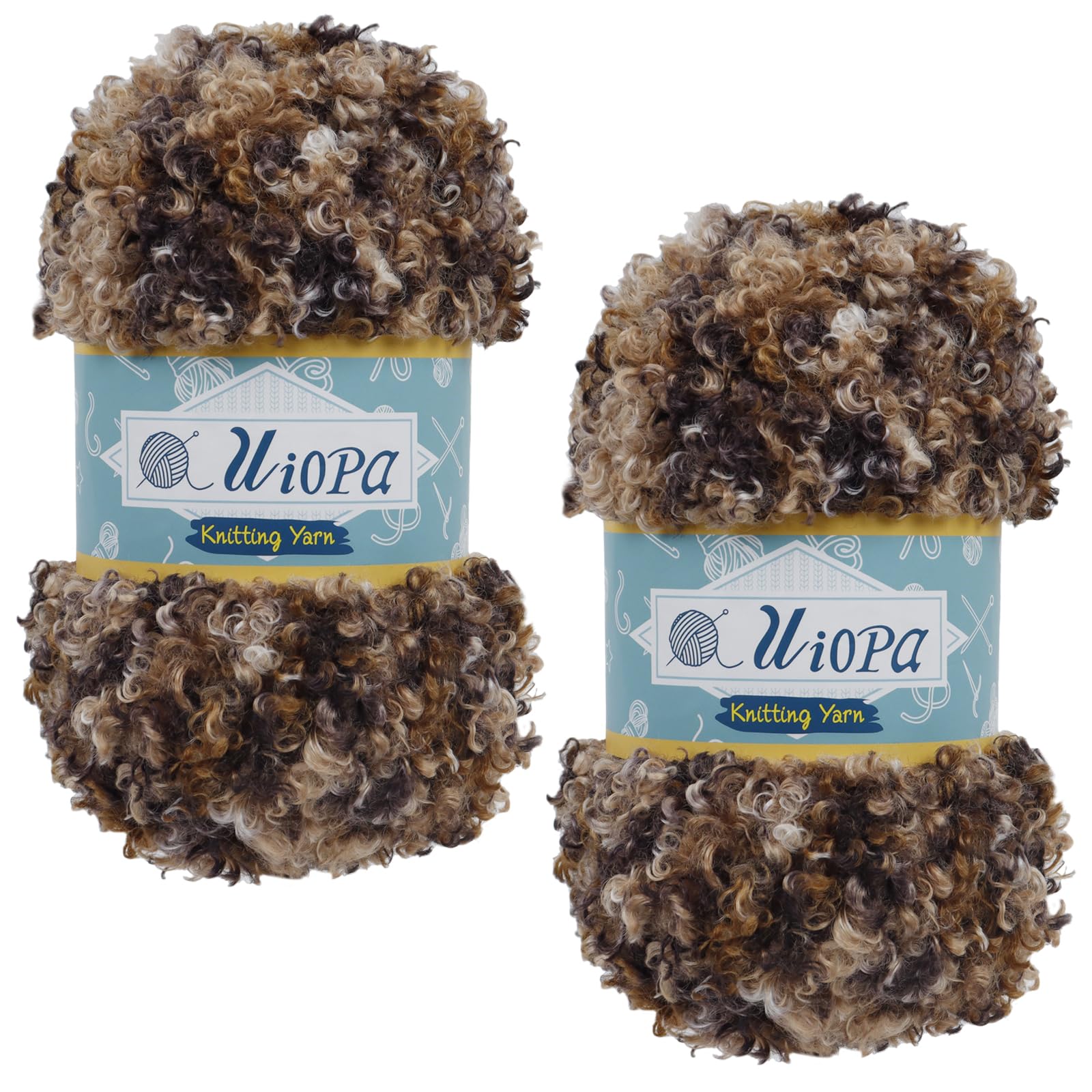 Uiopa 2 Skeins Faux Fur Yarn, 2 x 100g Teddy Fur Fluffy Wool, Polyester Eyelash Yarn Fluffy Chunky Wool for Crocheting Knitting Scarves Hats Bags Slippers DIY Crafts (Brown-Black)